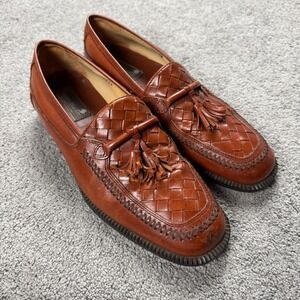 Stanley Blacker Men's 9 Leather Brown Loafer Slip On Tassel Italian